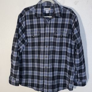 Carhartt Plaid Flannel Shirt Button Up Heavyweight Cotton Large Blue Black Gray